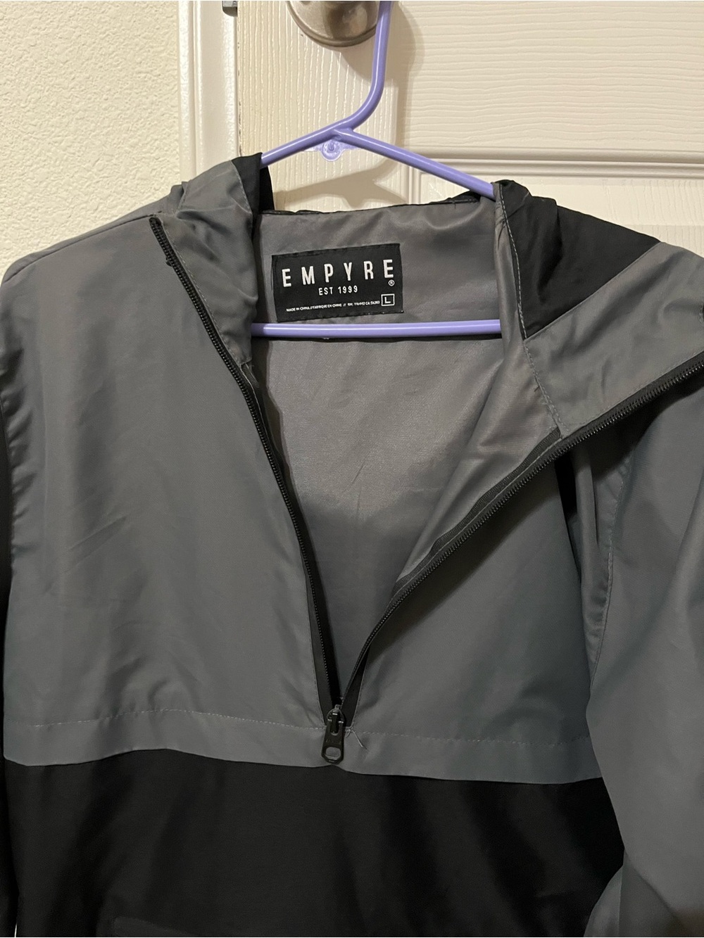 Empyre Two-Tone Hooded Windbreaker Jacket in Gray and Black